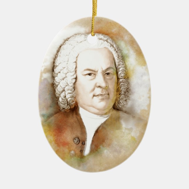 Ornamento De Cerâmica Johann Sebastian Bach Portrait em bege (Frente)