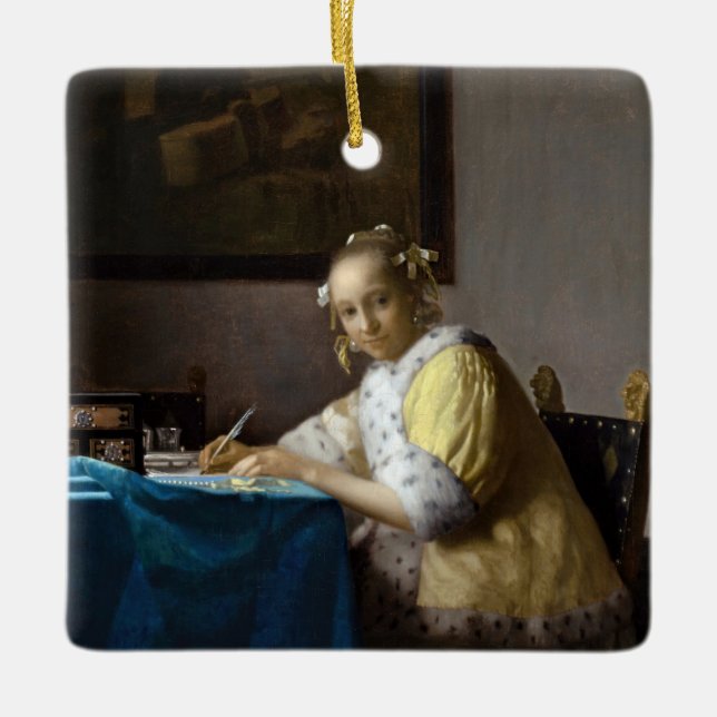 Ornamento De Cerâmica Johannes Vermeer - A Lady escrevendo uma Carta (Frente)