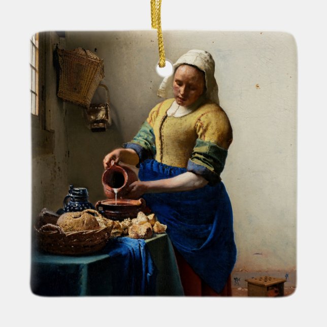 Ornamento De Cerâmica Johannes Vermeer - A Milkmaid (Frente)