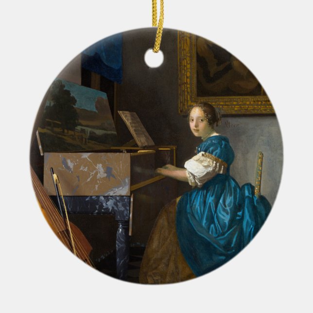 Ornamento De Cerâmica Johannes Vermeer - Lady Sentada em uma Virgem (Frente)