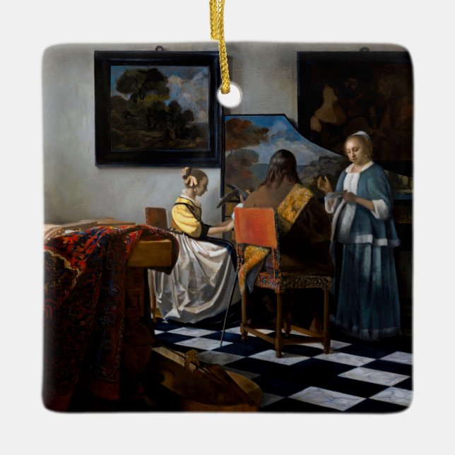 Ornamento De Cerâmica Johannes Vermeer - O concerto (Frente)