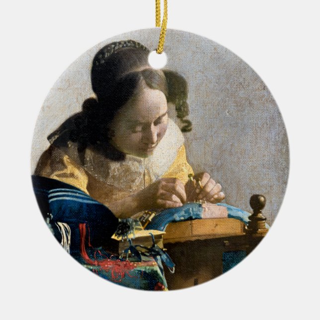 Ornamento De Cerâmica Johannes Vermeer - O Lacemaker (Frente)