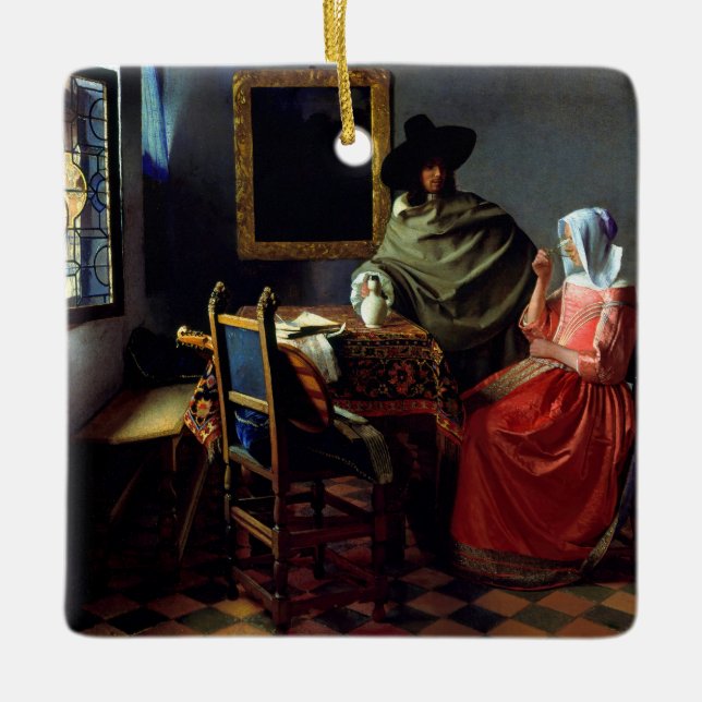 Ornamento De Cerâmica Johannes Vermeer - O Vidro do Vinho (Frente)