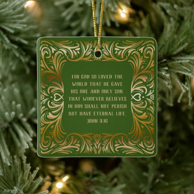 Ornamento De Cerâmica John 3:16 Bíblia Verso Natal Verde (Árvore)