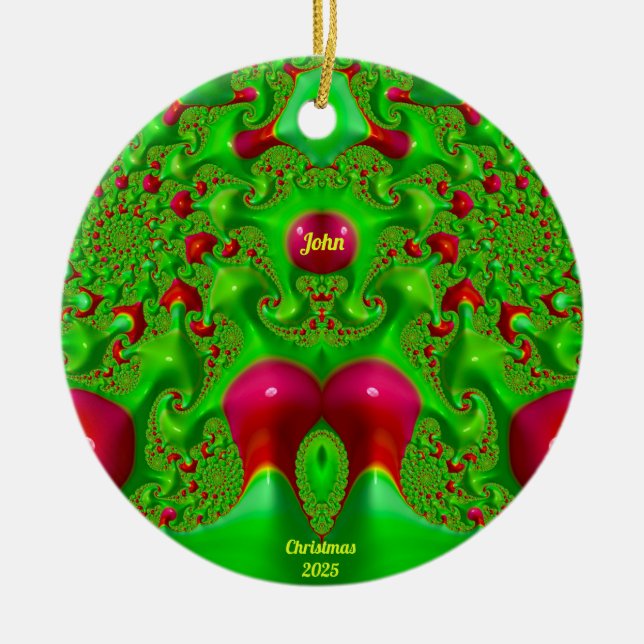 Ornamento De Cerâmica JOHN ~ 3D CHRISTMAS Cerise Green 2025 (Frente)