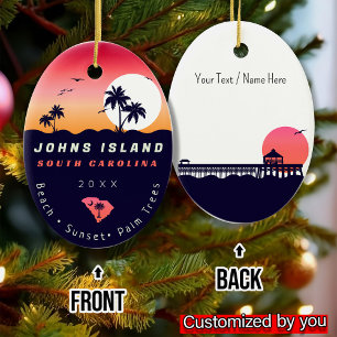 Ornamento De Cerâmica Johns Island Pier SC Retro Sunset Souvenirs 60s