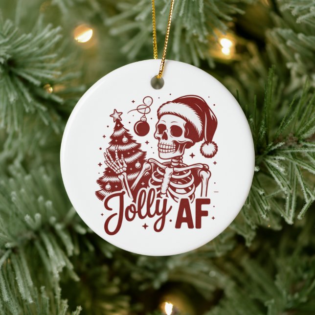 Ornamento De Cerâmica Jolly Af Skeleton Snarky Christmas Sarcastic Funny (Árvore)