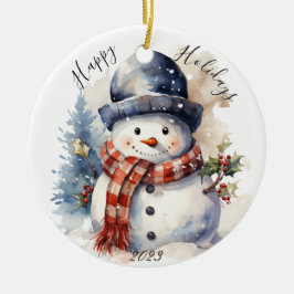 Ornamento De Cerâmica Jolly Christmas Snowman Holiday Ornament