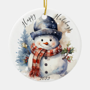 Ornamento De Cerâmica Jolly Christmas Snowman Holiday Ornament