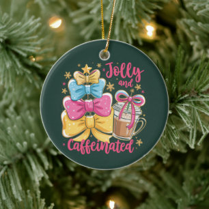 Ornamento De Cerâmica Jolly e Cafeinada Preppy Xmas Coffee Coquette
