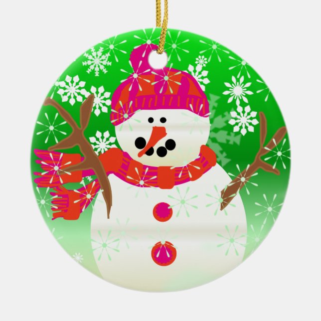 Ornamento De Cerâmica Jolly Snowman Keepsasaame Ornament (Frente)