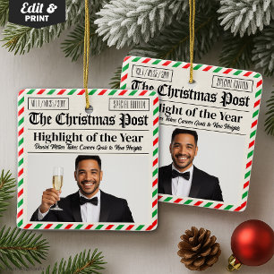 Ornamento De Cerâmica Jornal de Celebração de Natal Personalizado Conqui
