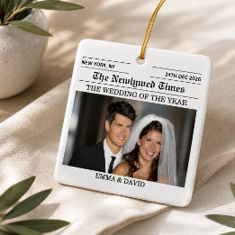 Ornamento De Cerâmica Jornal de Recém-Casados Casal Foto de Casamento