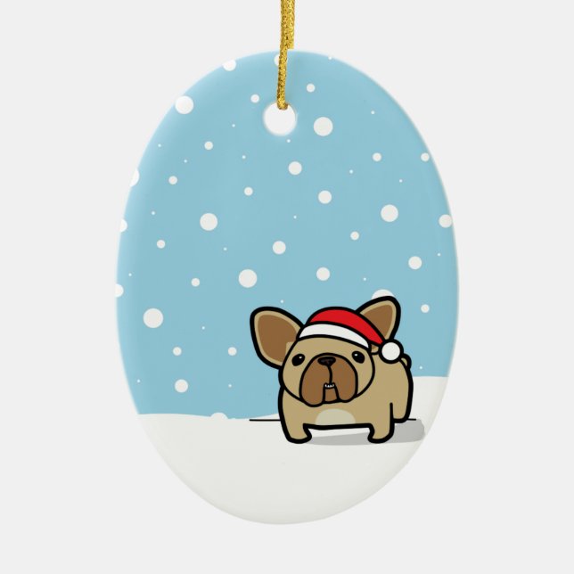 Ornamento De Cerâmica Jovem corça nevado Frenchie (Frente)