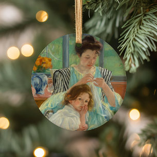 Ornamento De Cerâmica Jovem Mãe Costurando   Mary Cassatt