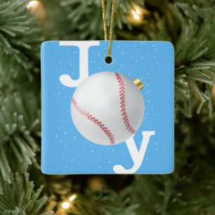 Ornamento De Cerâmica Joy bauble no baseball céu azul Feriado de Natal