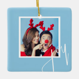 Ornamento De Cerâmica Joy Blue e White Personalised Holiday Photo