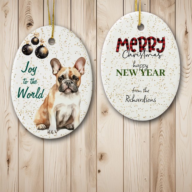 Ornamento De Cerâmica Joy Bulldog Francês para o Natal do Mundo (Criador carregado)