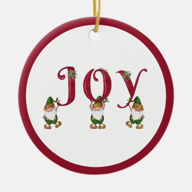 Ornamento De Cerâmica JOY Christmas Elves com cartas (Frente)