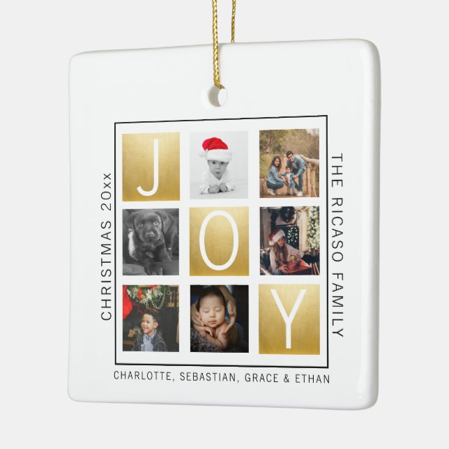 Ornamento De Cerâmica Joy Christmas Personalized Photo (Esquerda)