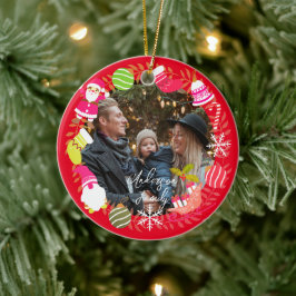 Ornamento De Cerâmica Joy Christmas Photo Red