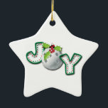 Ornamento De Cerâmica Joy de Natal<br><div class="desc">A palavra JOY com uma bola de picleball como "O"</div>