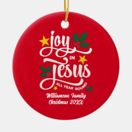 Ornamento De Cerâmica JOY IN JESUS Family Name Christian Christmas