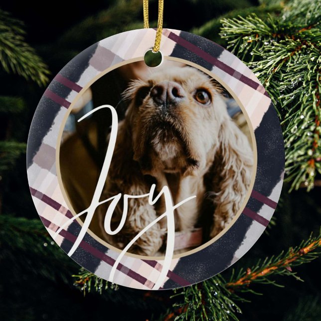 Ornamento De Cerâmica Joy | Marinho moderno e Xadrez de Aquarela púrpura (Criador carregado)