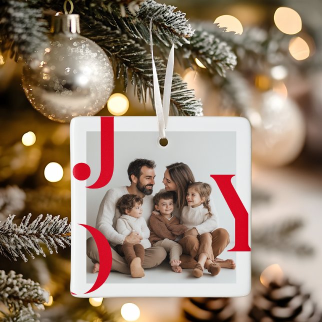 Ornamento De Cerâmica JOY Natal | Foto da família personalizada (Criador carregado)