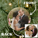 Ornamento De Cerâmica Joy Our First Christmas como Mr & Mrs 2 Photos<br><div class="desc">Capturar a magia do seu primeiro Natal como um casal casado com o 'Joy Our First Christmas como Mr & Mrs' 2 Photos Cerâmica Ornament. A palavra "alegria" é enfeitada com um floco de neve em vez do "o", acrescentando um toque festivo. Mostre duas fotos queridas, uma na frente e...</div>