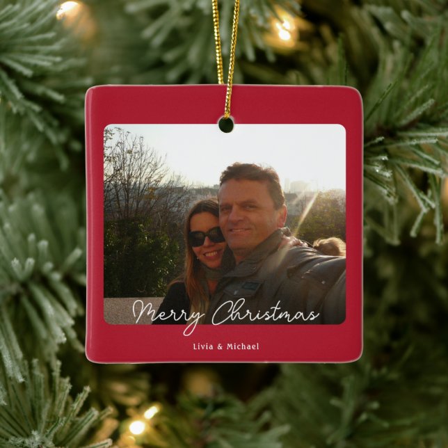 Ornamento De Cerâmica Joy Red Photo Feliz Natal (Árvore)