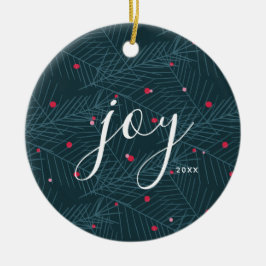 Ornamento De Cerâmica Joy Spruce Foliage com Berries - Natal Personaliza