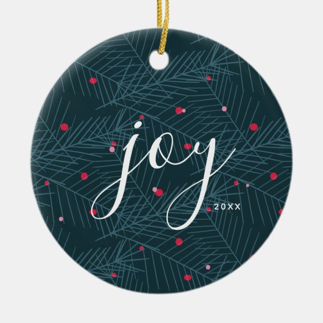 Ornamento De Cerâmica Joy Spruce Foliage com Berries - Natal Personaliza (Frente)