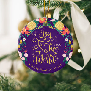 Ornamento De Cerâmica Joy To The World Floral Garden Elegant Photo Frame
