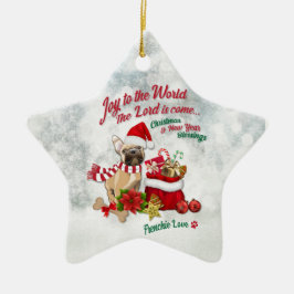 Ornamento De Cerâmica Joy to the World - Frenchie Love