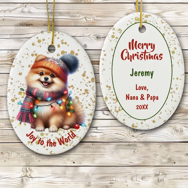 Ornamento De Cerâmica Joy to the World Pomeranian Puppy (Criador carregado)