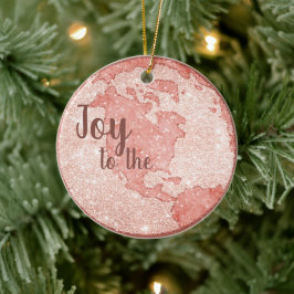 Ornamento De Cerâmica Joy To The World Rosa Dourada Glitter Pink Christm