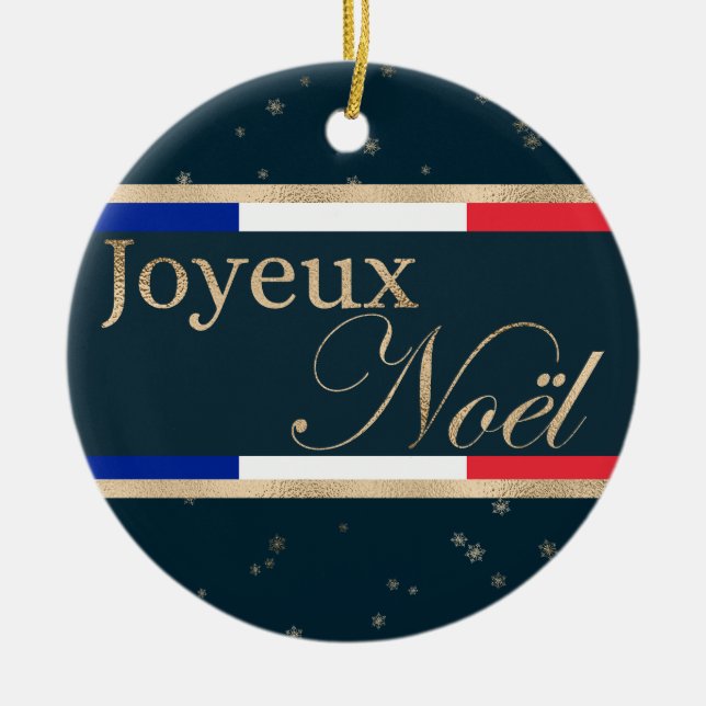 Ornamento De Cerâmica Joyeux Noël Bandeira Francesa Natal (Frente)