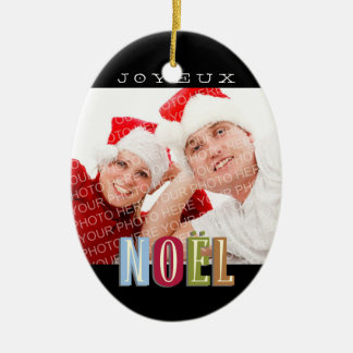 Ornamento De Cerâmica Joyeux Noel funky vermelho-vermelho-azul natal