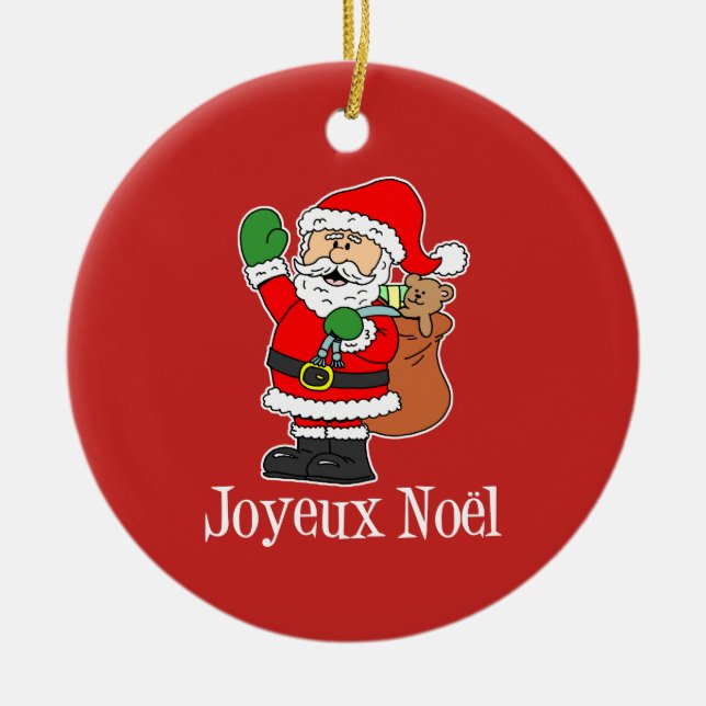 Ornamento De Cerâmica Joyeux Noel Papais noeis No Encomenda Vermelho (Frente)