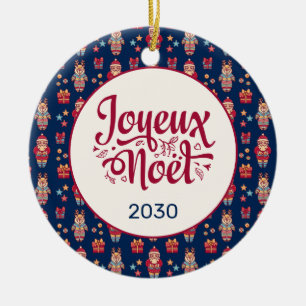 Ornamento De Cerâmica Joyeux Noel Retro Papai Noel Azul