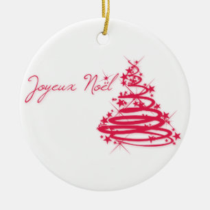 Ornamento De Cerâmica Joyeux vermelho Noël com árvore de Natal