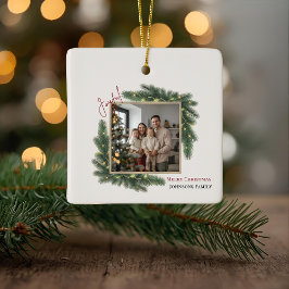 Ornamento De Cerâmica Joyful Christmas Personalized Family Photo 
