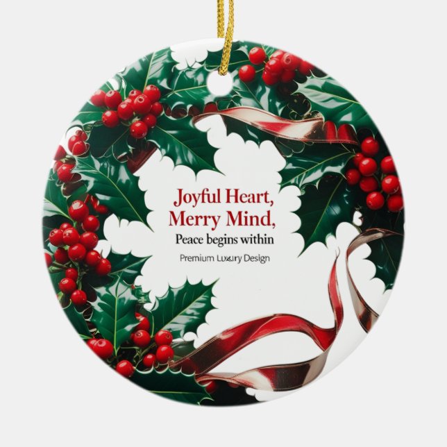 Ornamento De Cerâmica Joyful Heart, Merry Mind — Luxury Holly Berry (Frente)