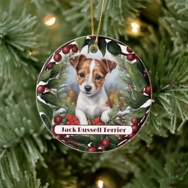 Ornamento De Cerâmica Joyful Jack Russel, Personalize o Natal (Árvore)