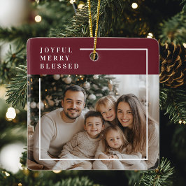 Ornamento De Cerâmica Joyful Merry Blessed Personalized Christmas Photo