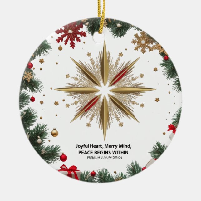 Ornamento De Cerâmica Joyful Merry Mind Ceramic Circle Ornament  (Frente)