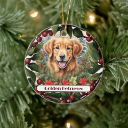 Ornamento De Cerâmica Joyful Ouro Retriever, Natal personalizado