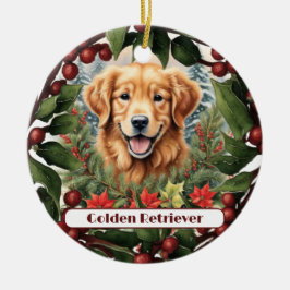 Ornamento De Cerâmica Joyful Ouro Retriever, Natal personalizado