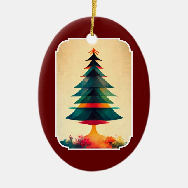 Ornamento De Cerâmica Joyfull Christmas Tree Geométrico Artsy Design (Frente)